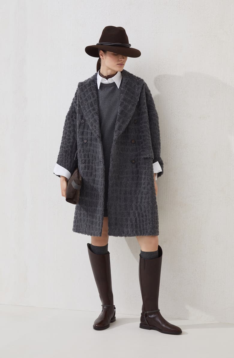 Brunello Cucinelli Twill flannel dress with monili, Alternate, color, Lead