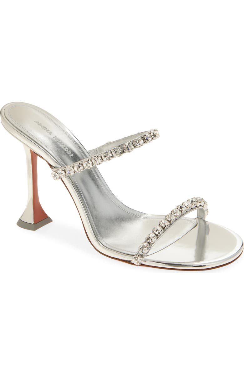 Amina Muaddi Gigi Crystal Strap Metallic Sandal, Main, color,