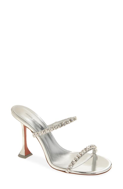 Amina Muaddi Metallic Leather Slippers With Crystal Embellishments In Mirror Silver/white Crystal