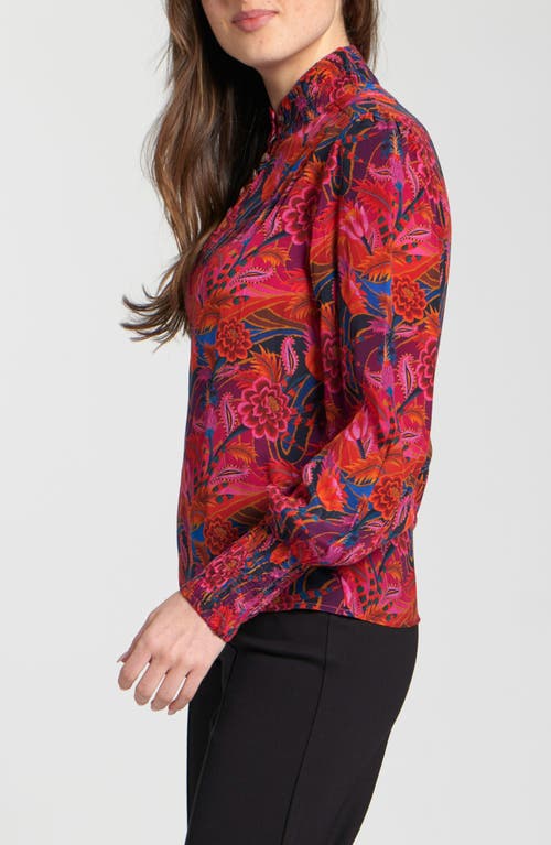 Apny Puff Shoulder Button Front Top In Multi