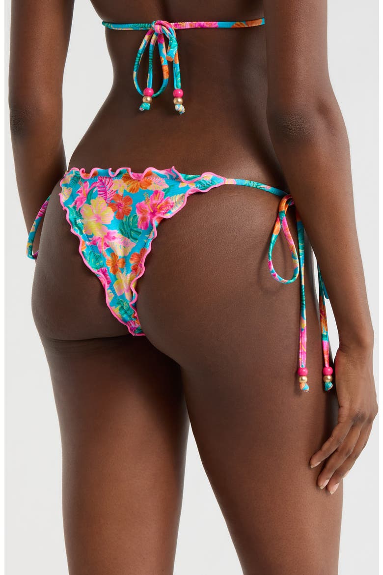 Lettuce Edge Tie Side Bikini Bottoms, Alternate, color, PARADISE POP