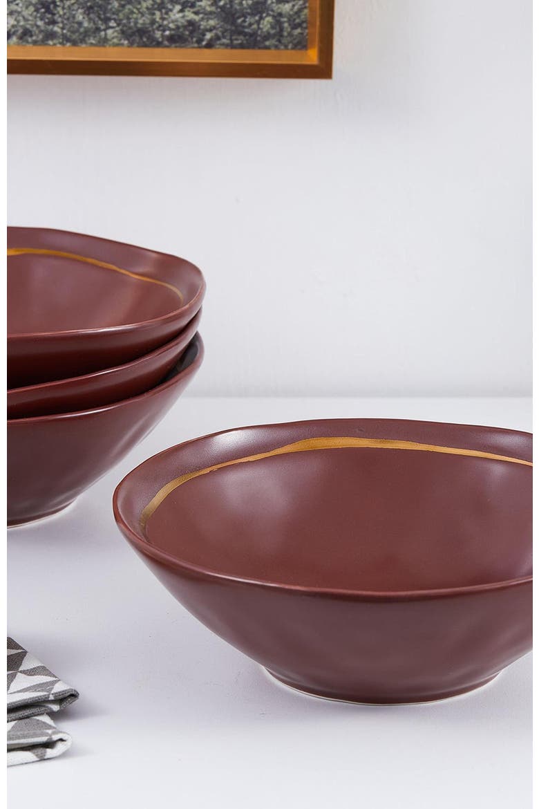 Clara Porcelain 16-Piece Dinnerware Set, Alternate, color, Burgundy