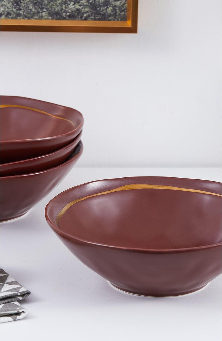 Stone Lain Clara Porcelain 16-Piece Dinnerware Set, Alternate, color, Burgundy