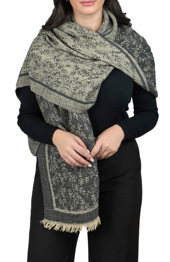 Saachi Floral Crinkle Scarf In Black