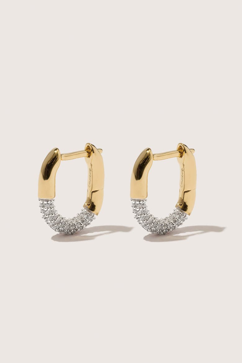 14kt Gold Vermeil Small Demi-Pavé Staple Hoop Earrings, Main, color, Yellow Toned Gold
