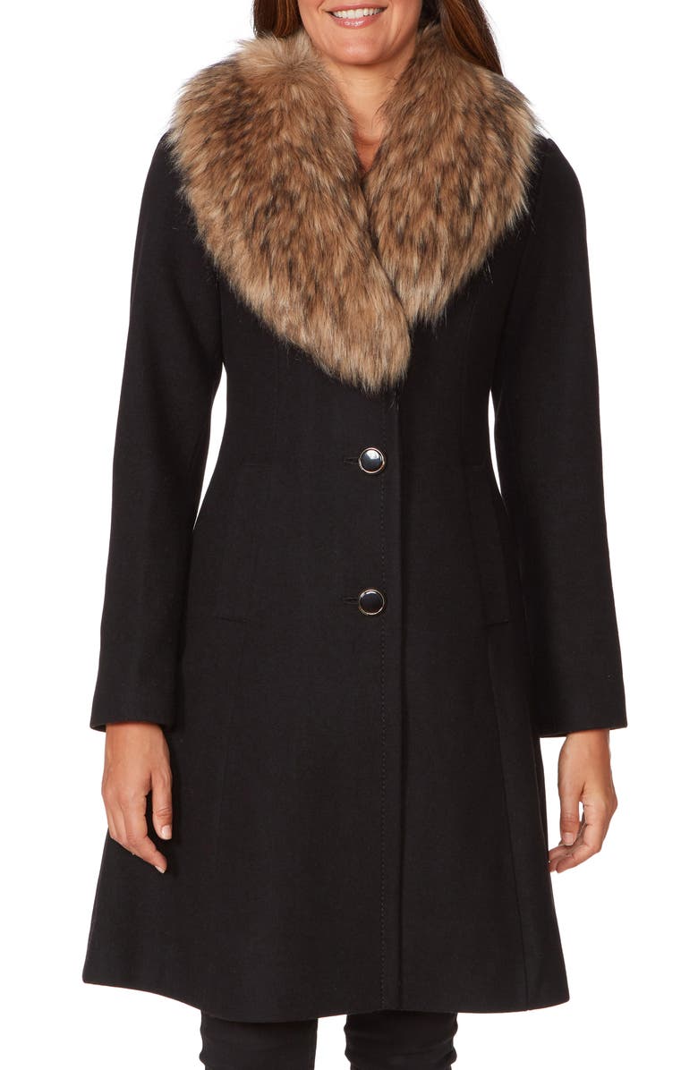 Kate Spade New York Women's Faux Fur Collar Walker Coat Brown Size Large