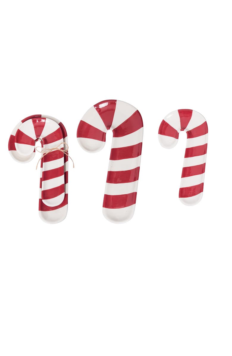 Transpac Dolomite Peppermint Dish Set of 2 Decorative Ceramic Plates, Main, color, Red