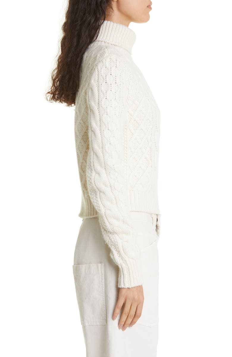 Nili Lotan Andrina Wool & Cashmere Cable Turtleneck Sweater, Alternate, color, Ivory