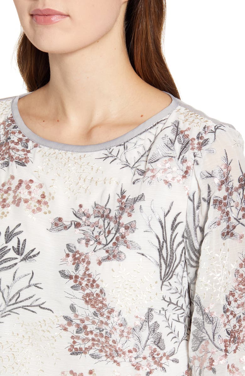 Ming Wang Floral Embroidery Knit Top, Alternate, color,