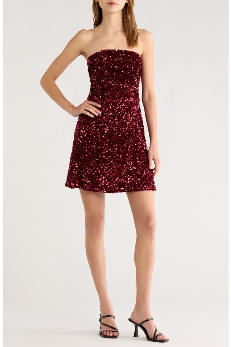 Strapless Sequin Minidress, Main, color, WINE