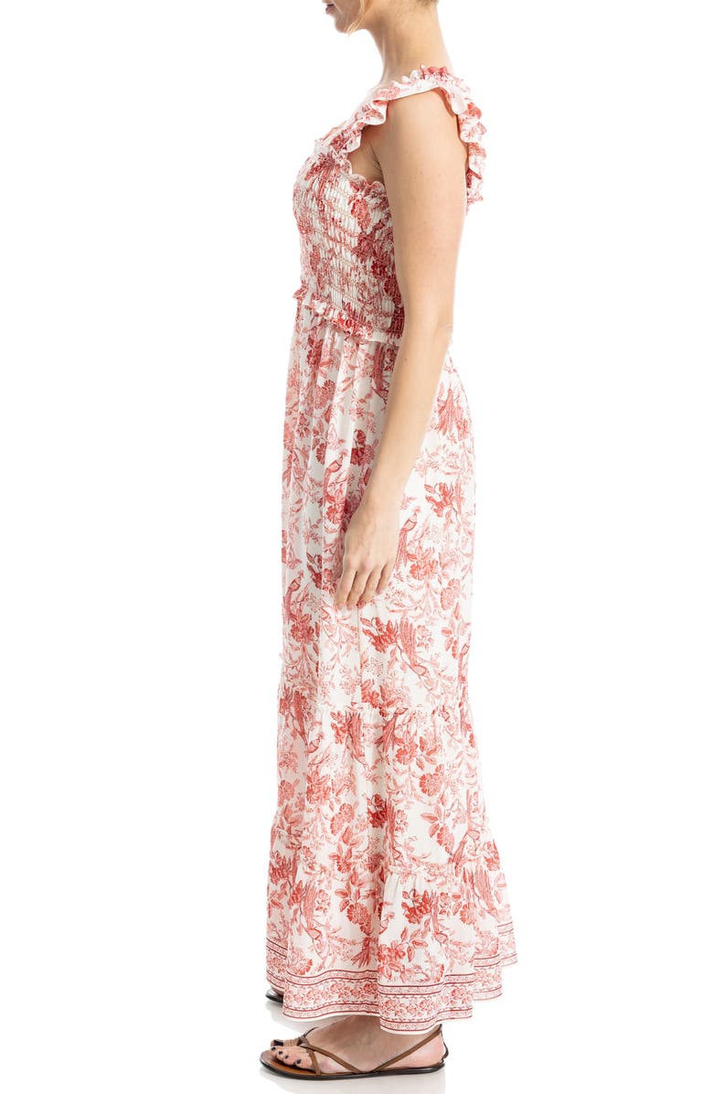 MAX STUDIO Smocked Tiered Maxi Dress, Alternate, color, Cream/ Red Bird Toile