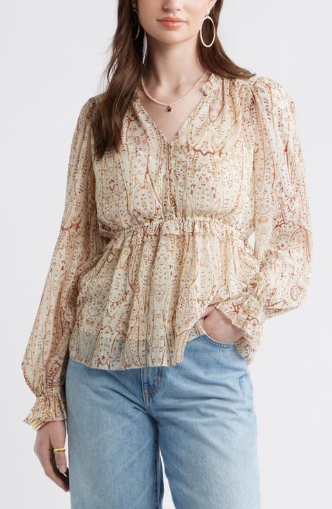 Long Sleeve Chiffon Peplum Top