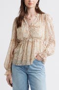 Treasure & Bond Long Sleeve Chiffon Peplum Top