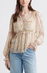 Treasure & Bond Long Sleeve Chiffon Peplum Top