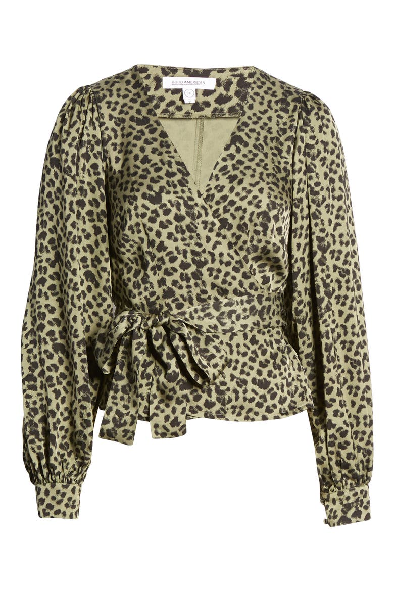 Long Sleeve Wrap Top, Alternate, color, SAGE LEOPARD001