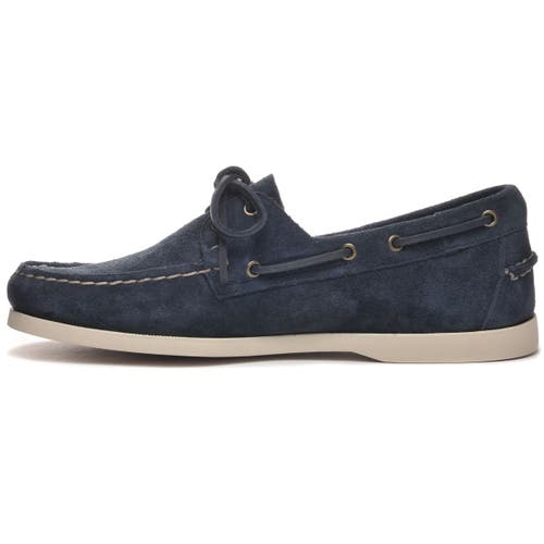 Sebago Hand-stitched Blue Suede Moccasin With Rubber Sole In Blue