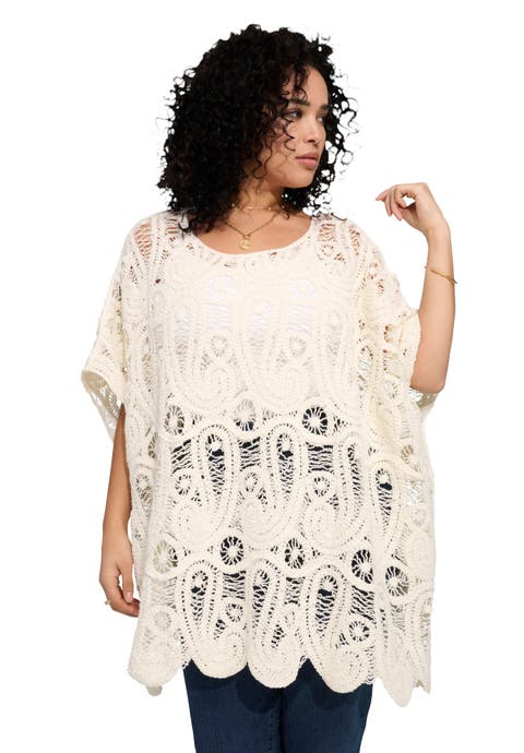 Plus Size Crochet Paisley Openwork Scoop Neck Poncho