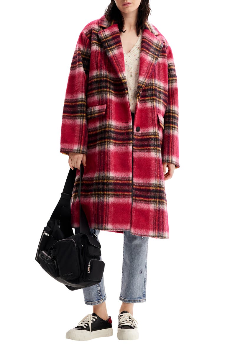 Tommy Plaid Overcoat, Main, color, RED