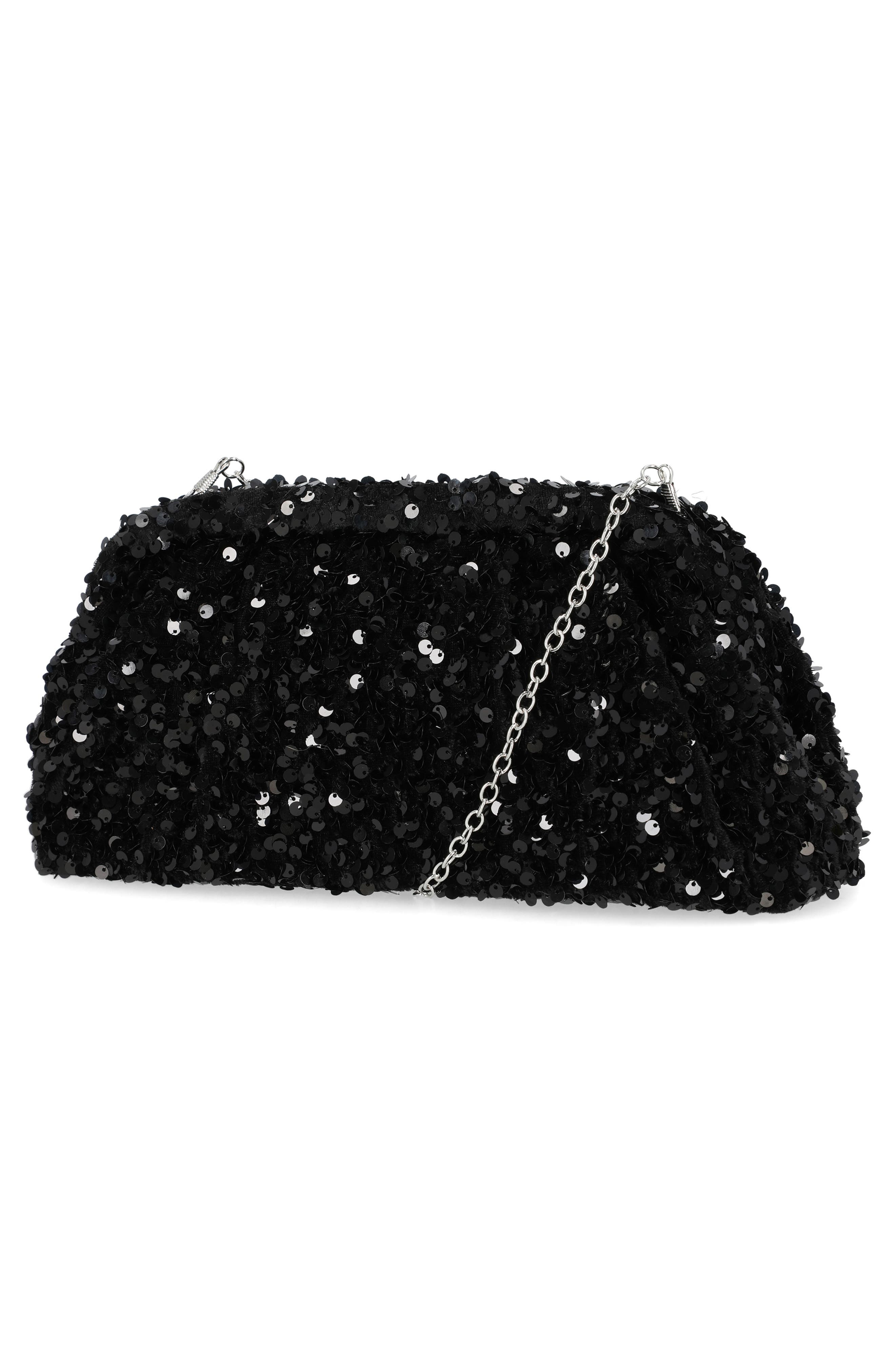 Jessica McClintock Janie Sequins Clutch, Alternate, color, Black