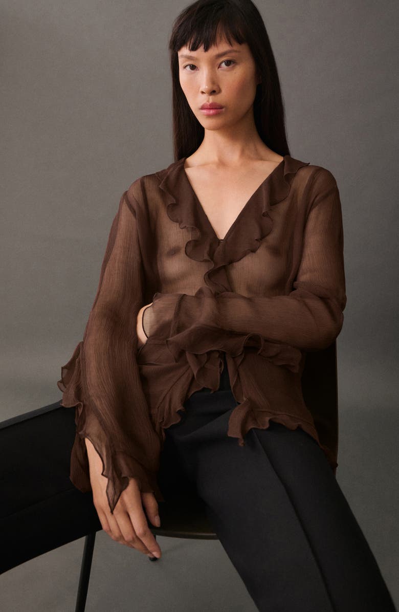 MANGO Sheer Ruffle Top, Alternate, color, 
