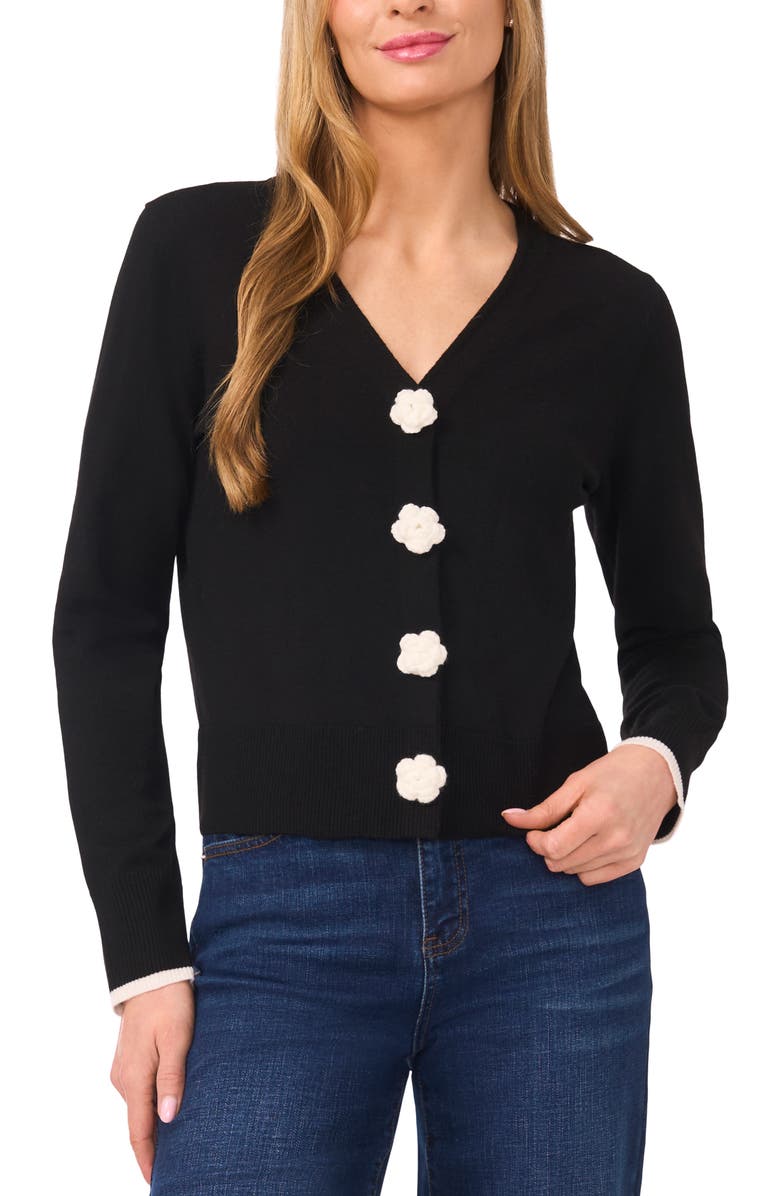CeCe Crochet Flower Accent Cardigan, Main, color, 