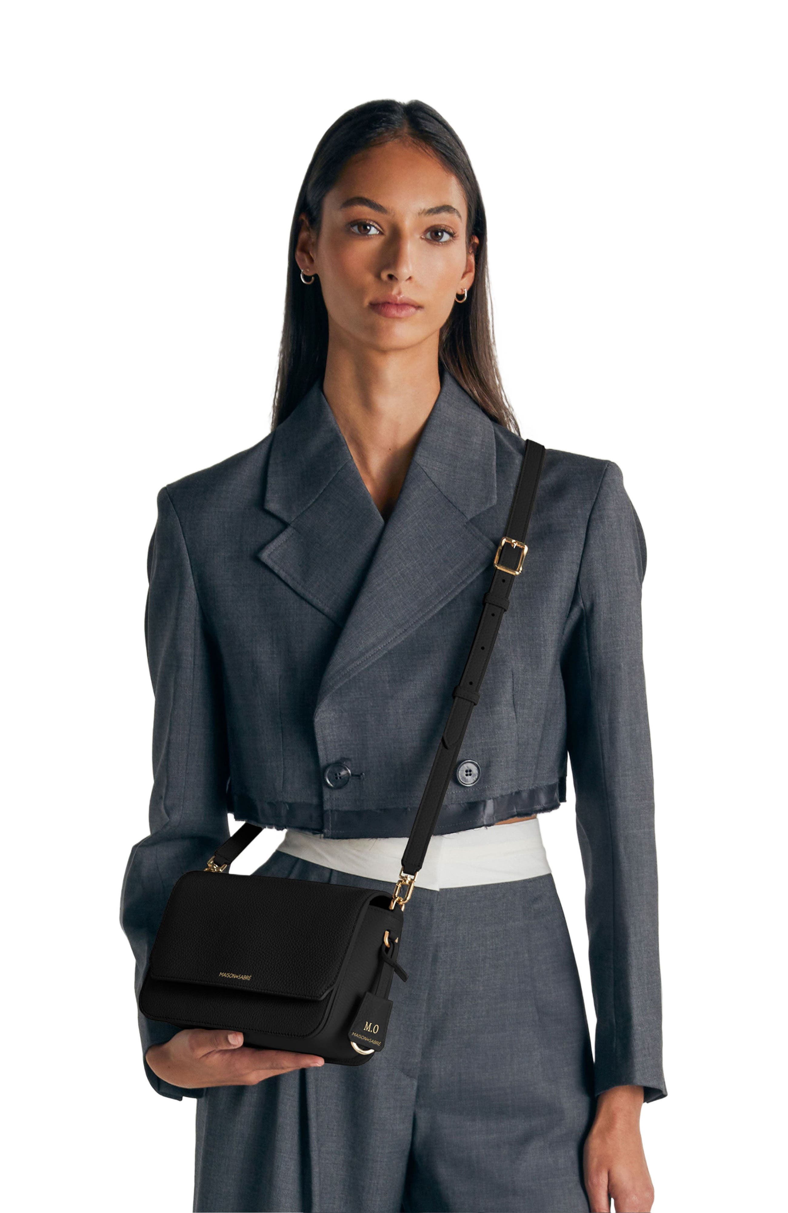 MAISON de SABRÉ Medium Leather Flap Bag, Alternate, color, Black Caviar