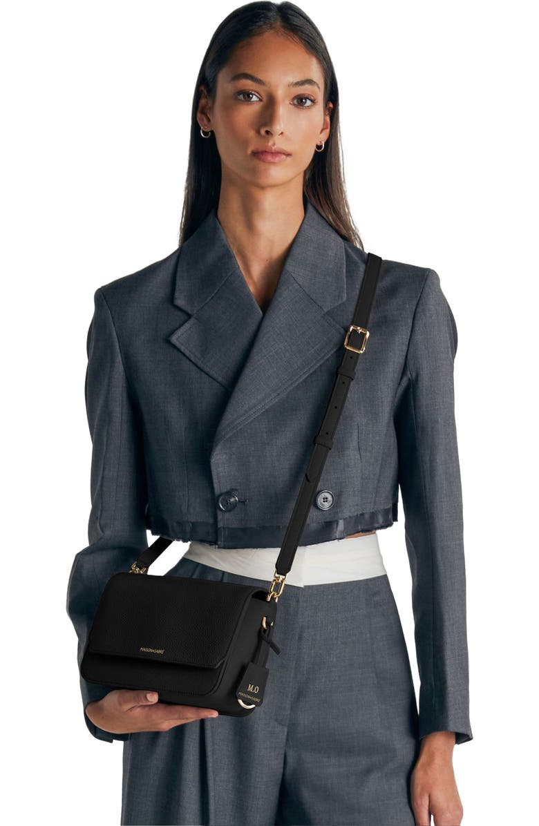 MAISON de SABRÉ Medium Leather Flap Bag, Alternate, color, Black Caviar