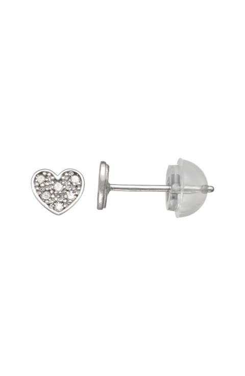 Kids' Diamond Heart Stud Earrings