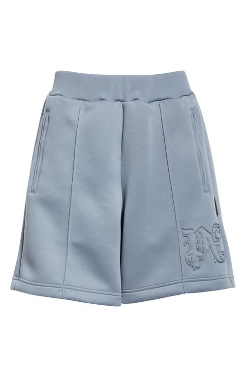Palm Angels Embrodiered Monogram Scuba Shorts In Grey - Grey