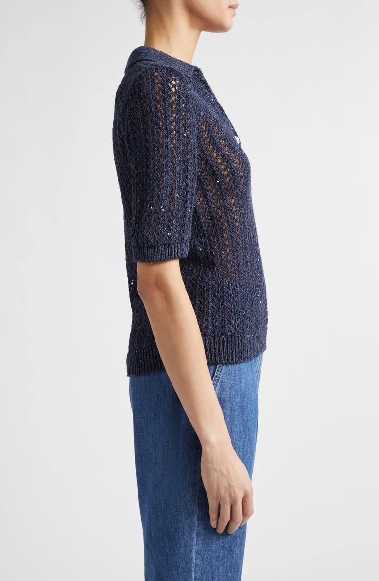 Eleventy Open Stitch Cotton & Linen Blend Polo, Alternate, color, 11N New Blue