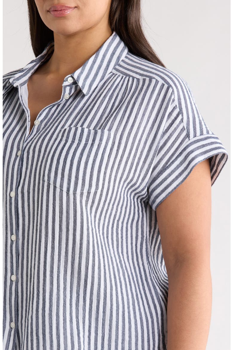 Cotton Gauze Button-Up Shirt, Alternate, color, NAVY- WHITE BRIANNE STRIPE