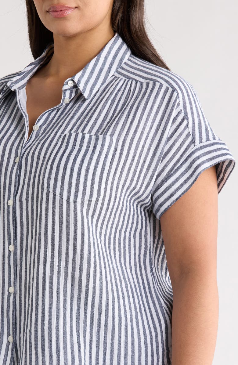 Caslon<sup>®</sup> Cotton Gauze Button-Up Shirt, Alternate, color, Navy- White Brianne Stripe