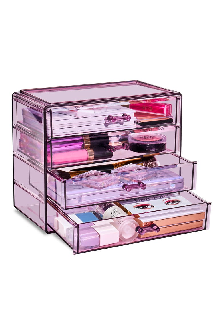 Acrylic 4 Drawer Cosmetics Makeup & Jewelry Storage Case Display, Alternate, color, PURPLE
