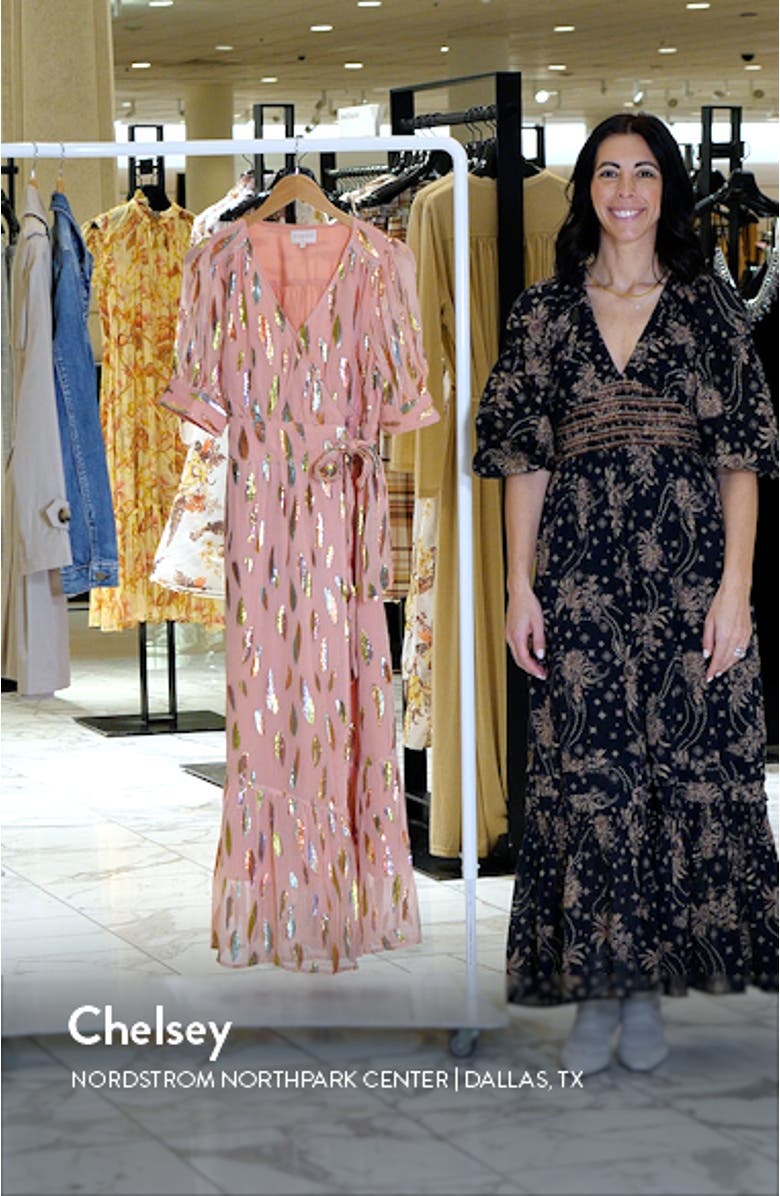 Whitney Metalllic Print Wrap Dress, sales video thumbnail
