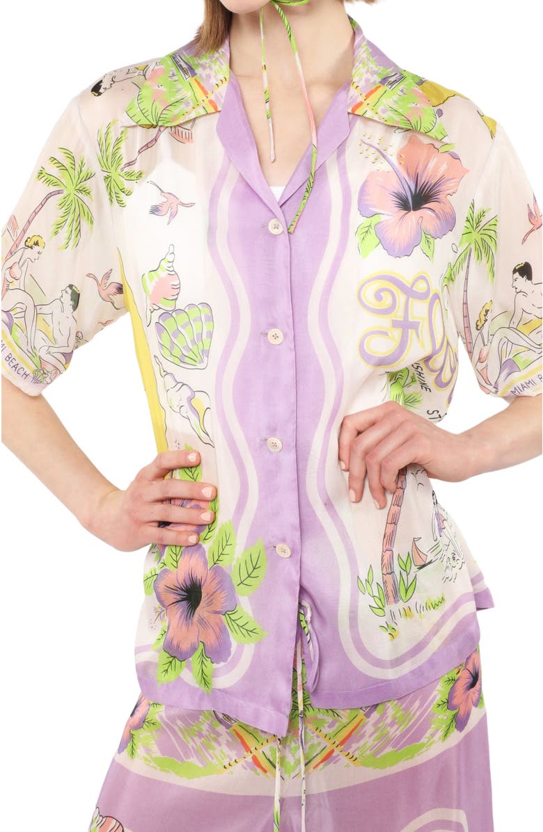 Anna Sui Florida Silk Voile Collared Pajama Top, Alternate, color, 