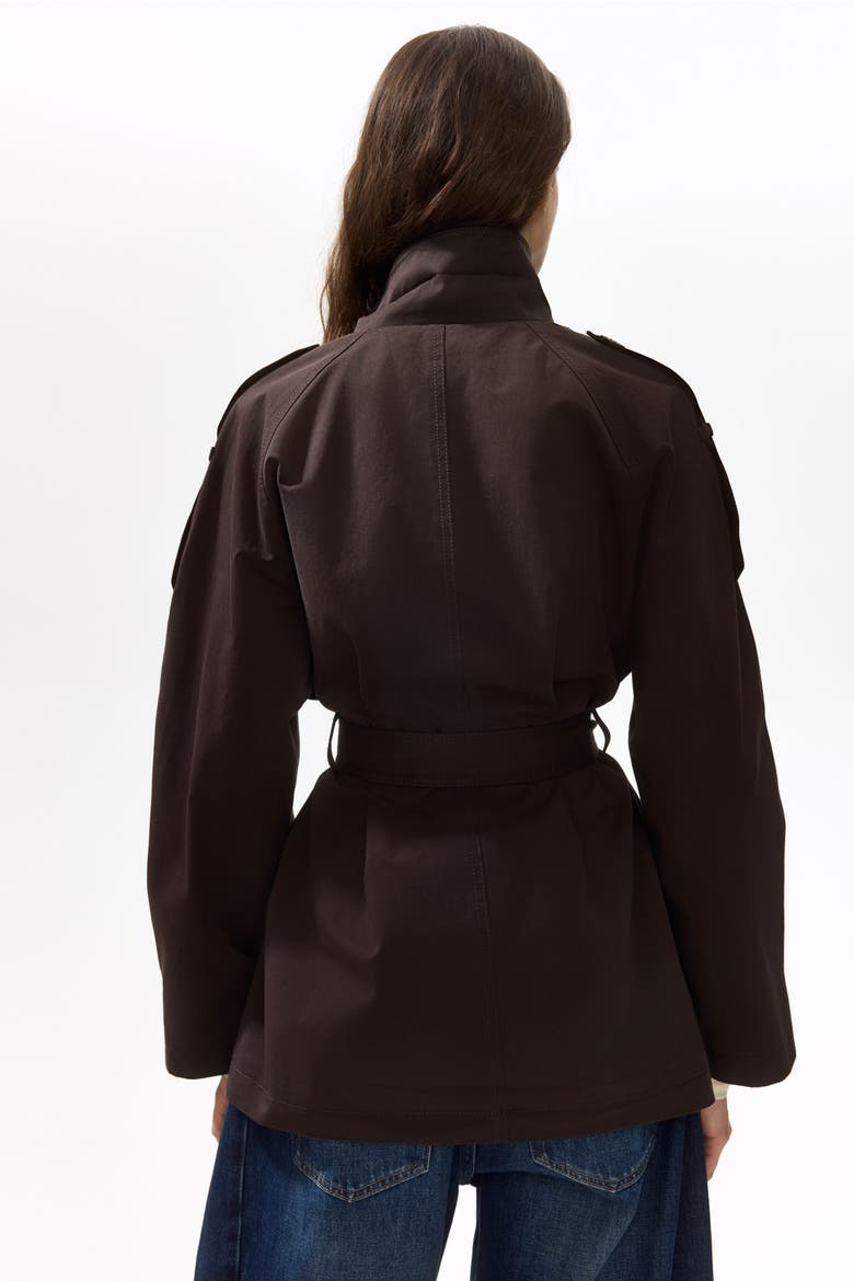 Belted Twill Coat, Alternate, color, Dark brown