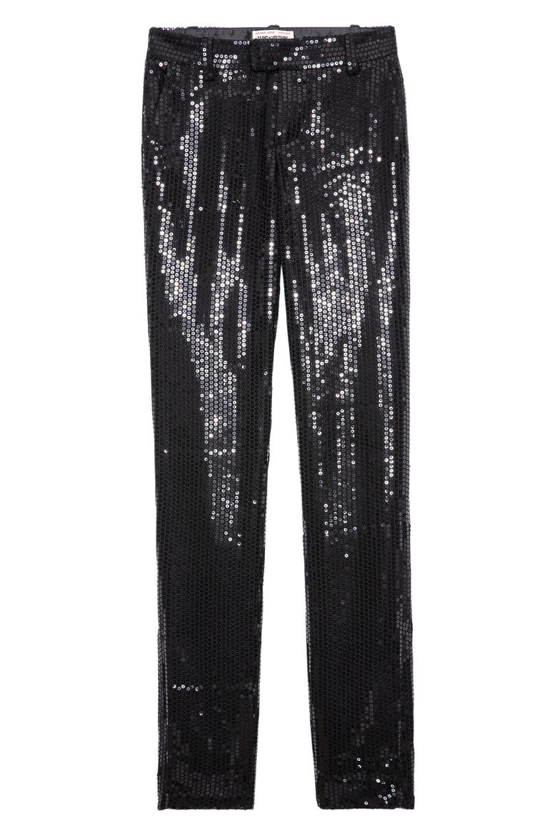 Prune Ankle Zip Sequin Straight Leg Pants, Alternate, color, NOIR