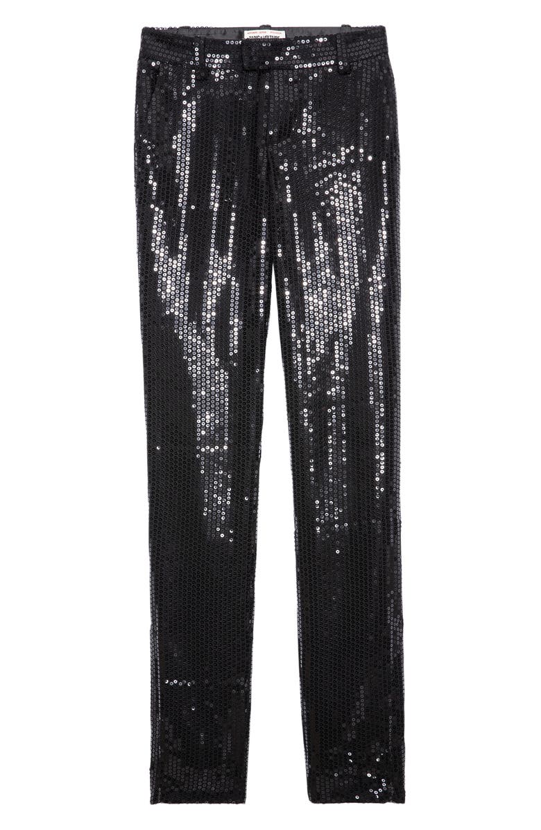 Zadig & Voltaire Prune Ankle Zip Sequin Straight Leg Pants, Alternate, color, Noir