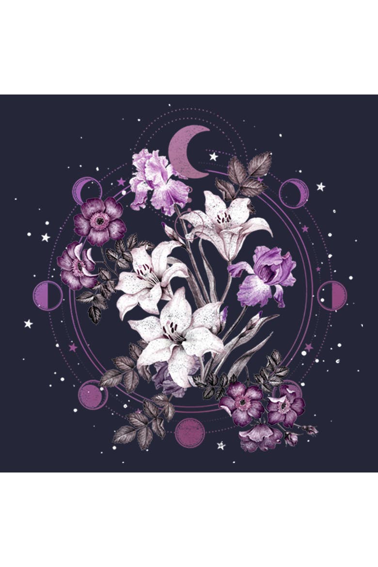 Women's Floral Moon Short Sleeve Graphic T-Shirt, Alternate, color, Navy Blue