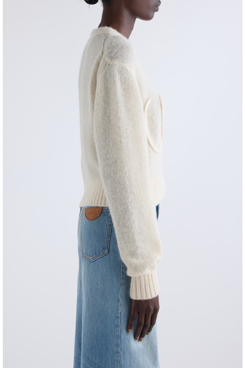 Raised Logo Alpaca & Silk Sweater, Alternate, color, ICONIC MILK