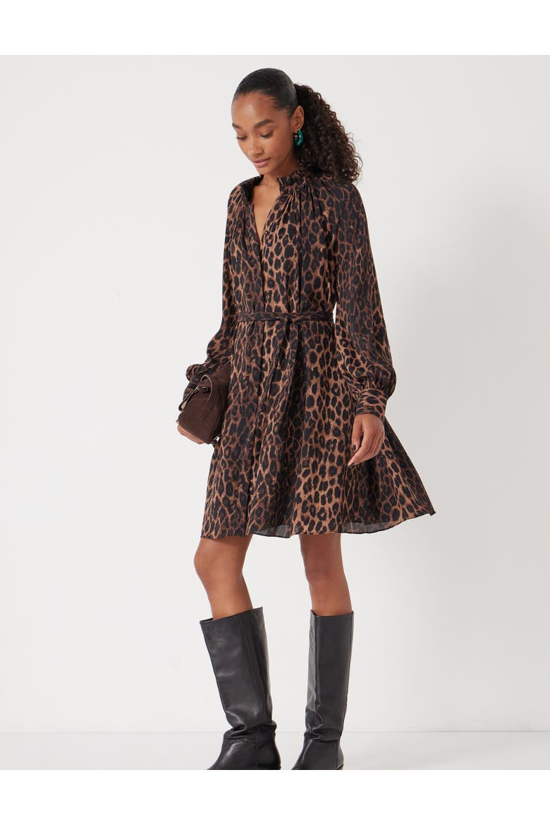 Printed Chiffon Mini Dress, Alternate, color, Natural Leopard Brown