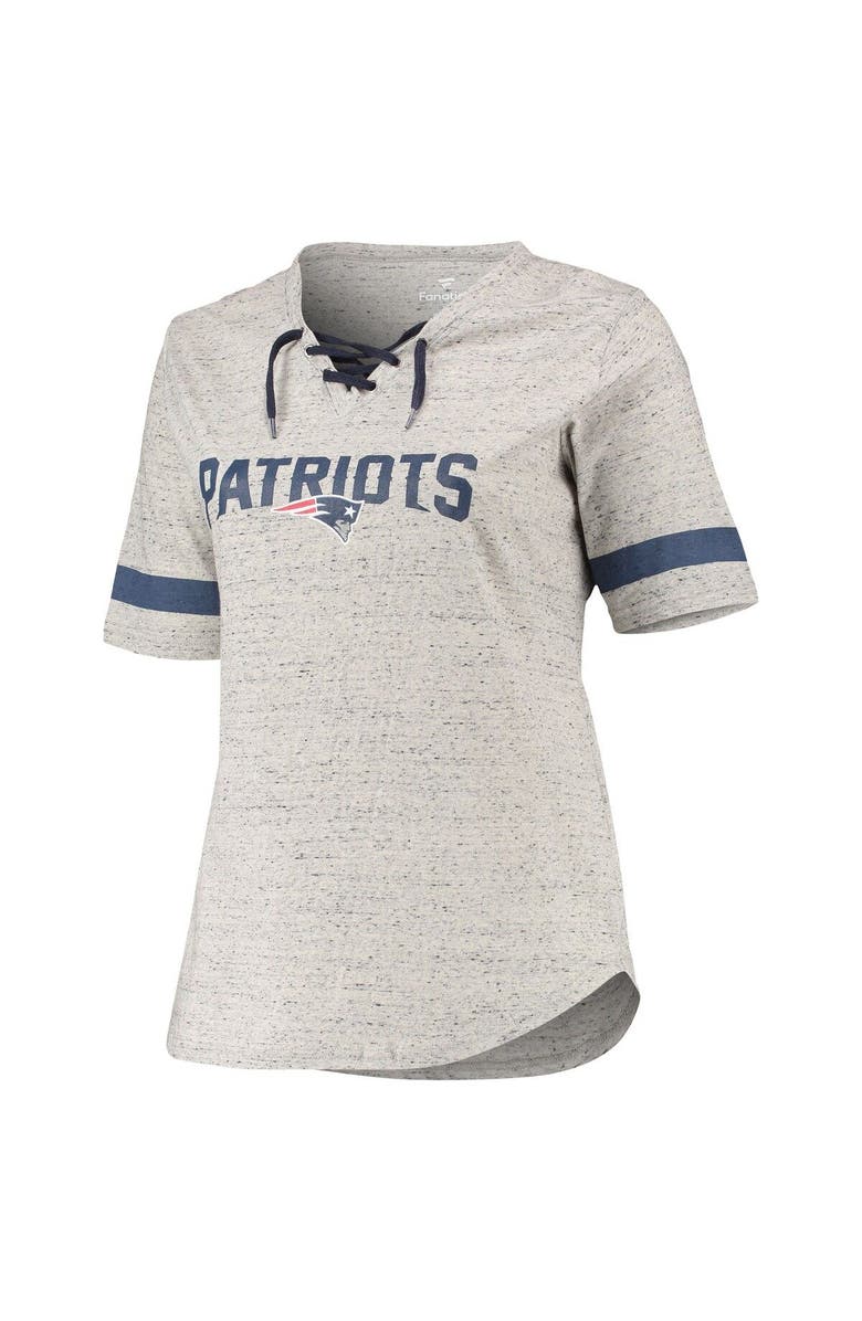 PROFILE Women's Heathered Gray New England Patriots Plus Size Lace-Up V-Neck T-Shirt, Alternate, color, 