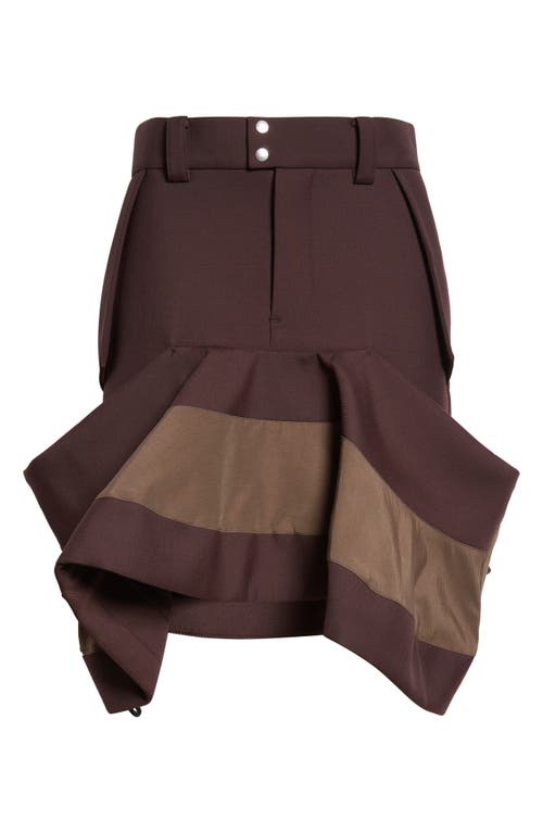 Sacai Hybrid Asymmetric Flounce Skirt In Brown