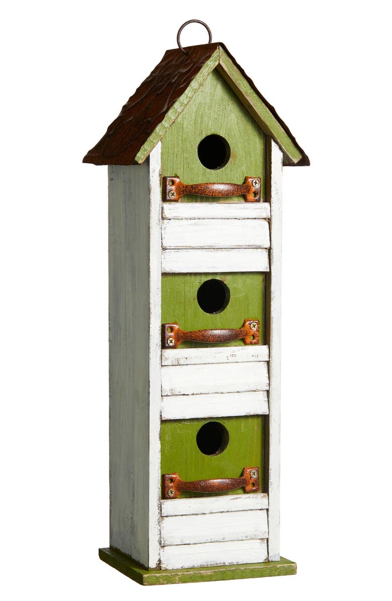 Glitzhome 18"H Solid Wood Cottage with Shutter Texture Decorative Outdoor Garden Birdhouse, Alternate, color, Green