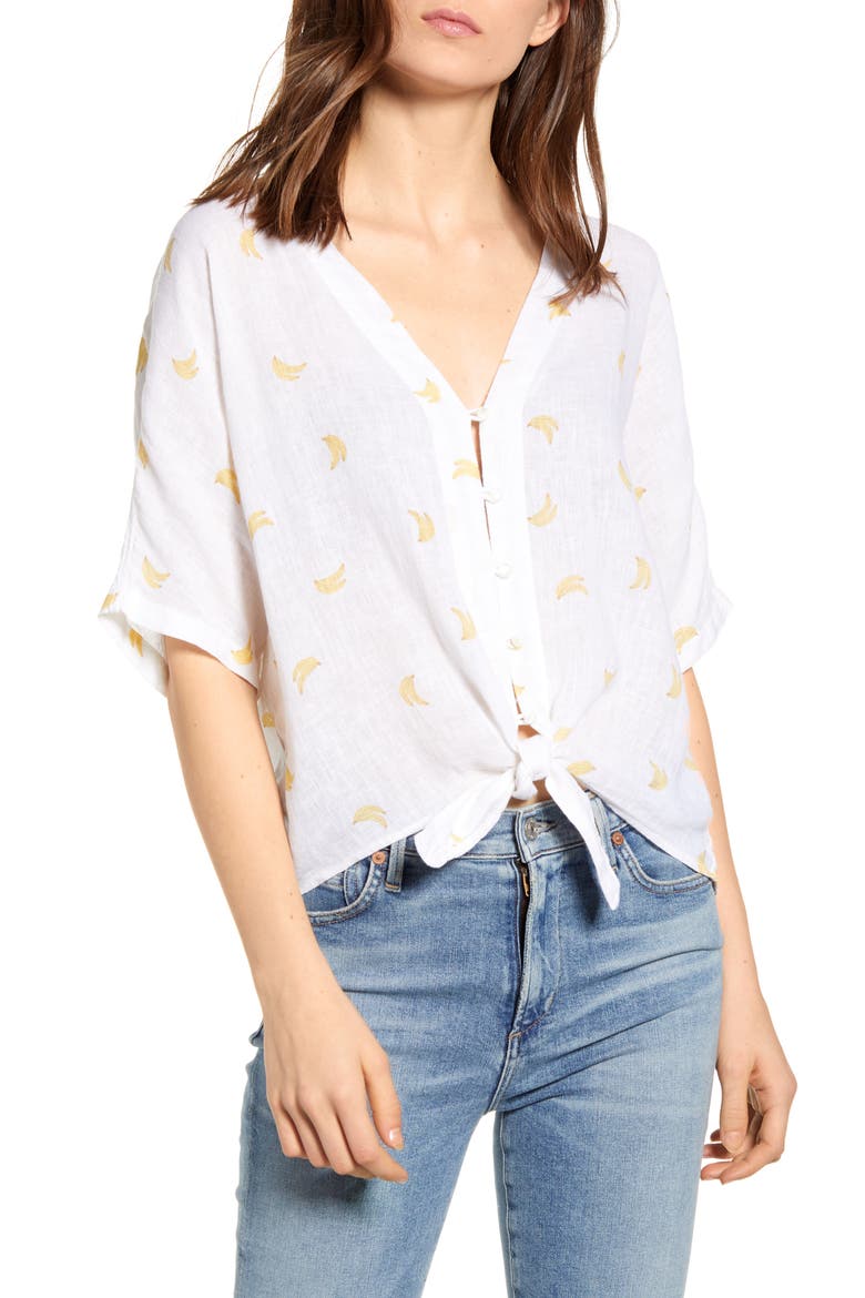 Thea Tie Waist Blouse, Main, color, BANANA BUNCH WHITE