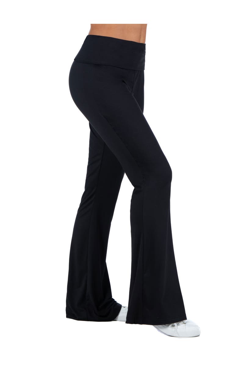 24seven Comfort Apparel Black Bell Bottom Foldover Waist Sweatpants, Alternate, color, Black