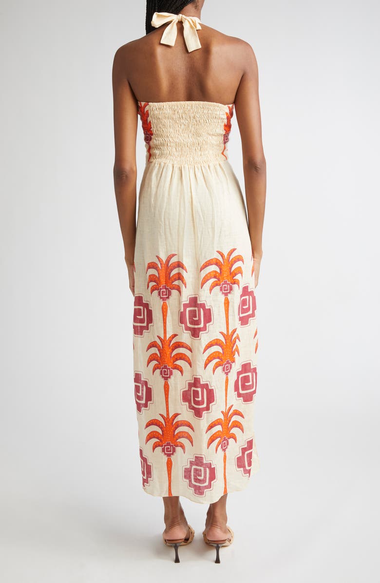 Johanna Ortiz Water Adventure Linen Midi Dress, Alternate, color, Ecru / Red/ Wine