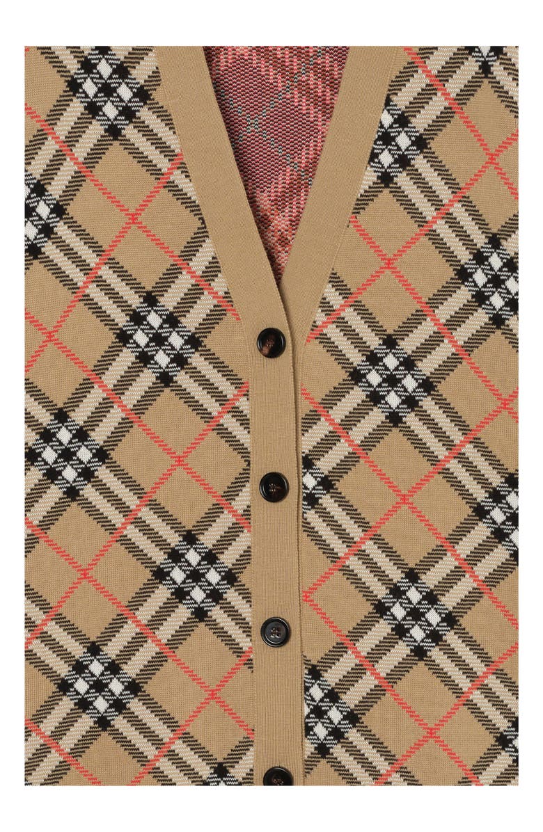 Burberry Check Cotton Wool Cardigan, Alternate, color, Sand Beige