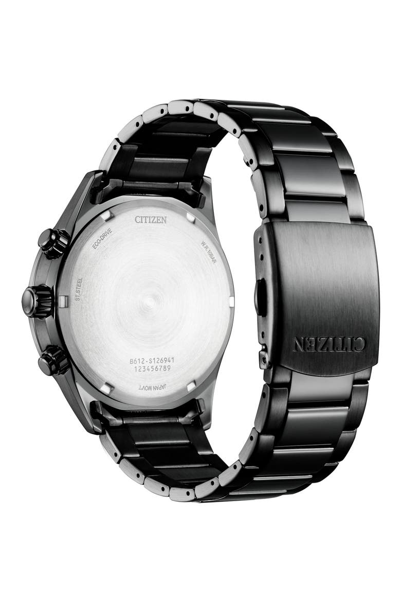 Eco-Drive Chronograph Bracelet Watch, 43mm, Alternate, color, BLACK