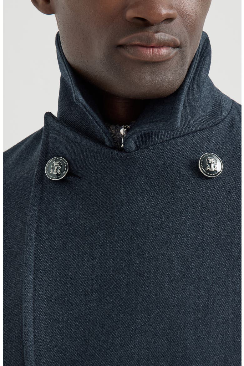 Wool and cashmere cavalry pea coat with metal buttons, Alternate, color, Blue